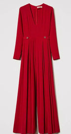 Twinset Milano Venetian Red Crepe Pleated Jumpsuit