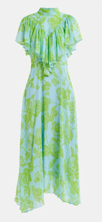 Essentiel Antwerp Green & Blue Floral Chiffon Midi Dress