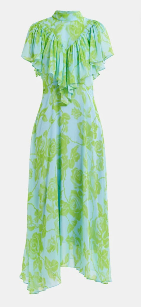 Essentiel Antwerp Green & Blue Floral Chiffon Midi Dress