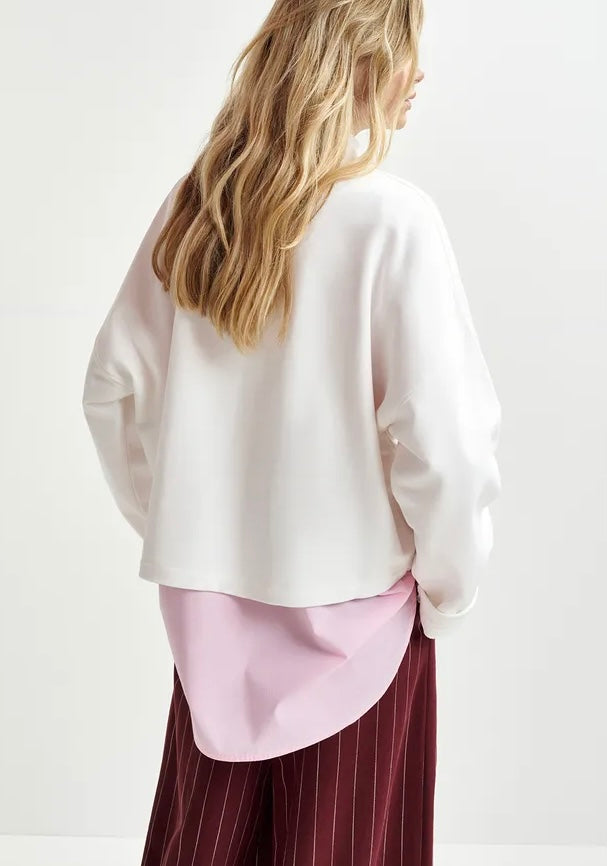 Essentiel Antwerp White Sweatshirt with Red & Green Sequin Motifs