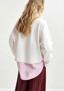 Essentiel Antwerp White Sweatshirt with Red & Green Sequin Motifs