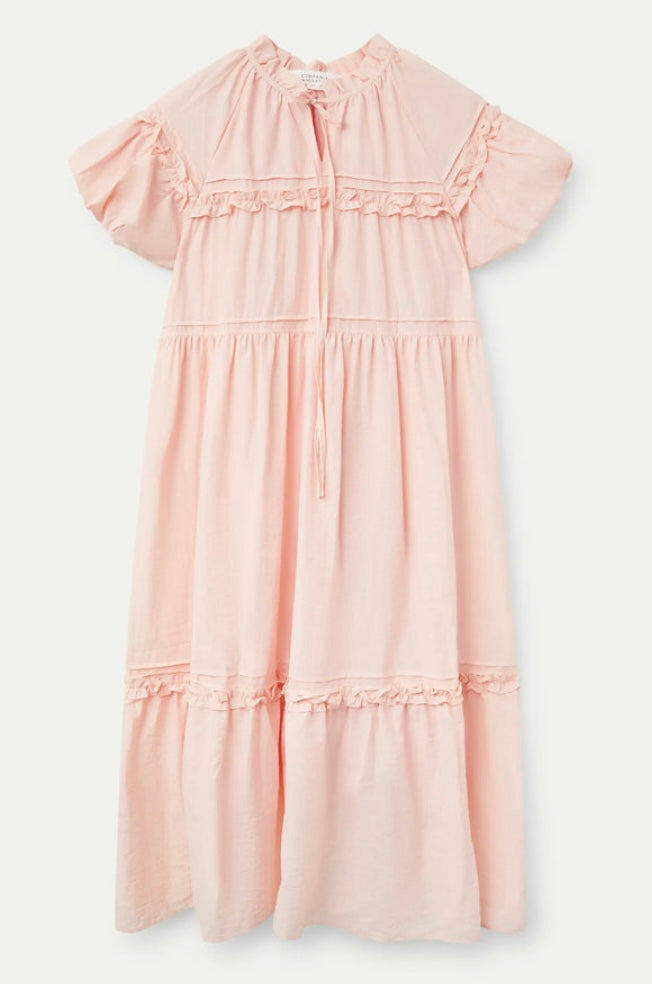 Compania Baby Pink Tiered Midi Dress with frills
