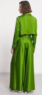 Ottod’Ame Green Satin Sarong Palazzo Pants