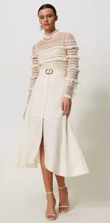 Twinset Caramel colour Linen Blend Midi Skirt