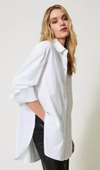 Twinset White Tuxedo Long Shirt with removable cuffs