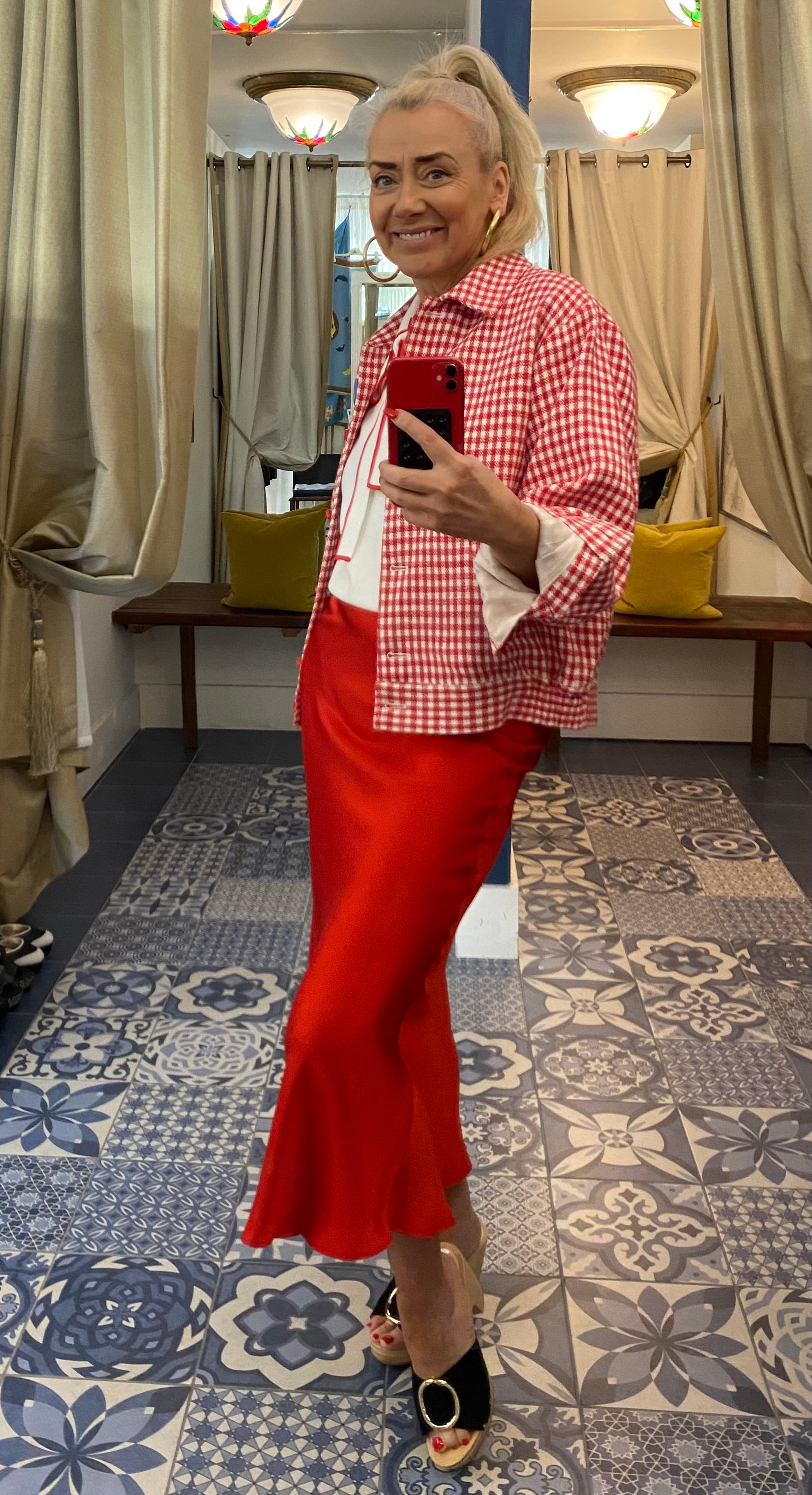 Ottodame Red Satin Slip Skirt