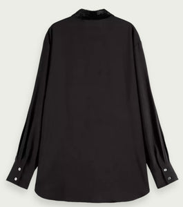 Scotch & Soda Slate Black Relaxed Shirt with Beaded Collar