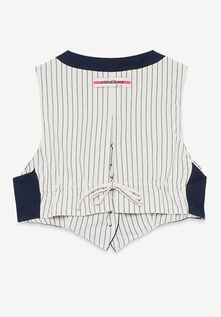 Ottod’Ame Navy  Linen blend Cropped Waistcoat Top