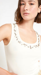 Otto’dame White Jersey Tank Top with Crystals