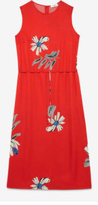 Ottod’Ame Red Satin Floral Column Dress