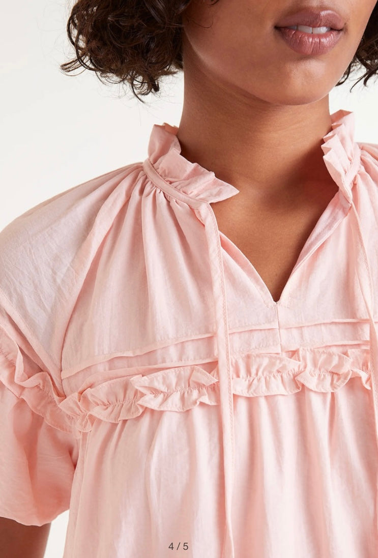 Compania Baby Pink Tiered Midi Dress with frills