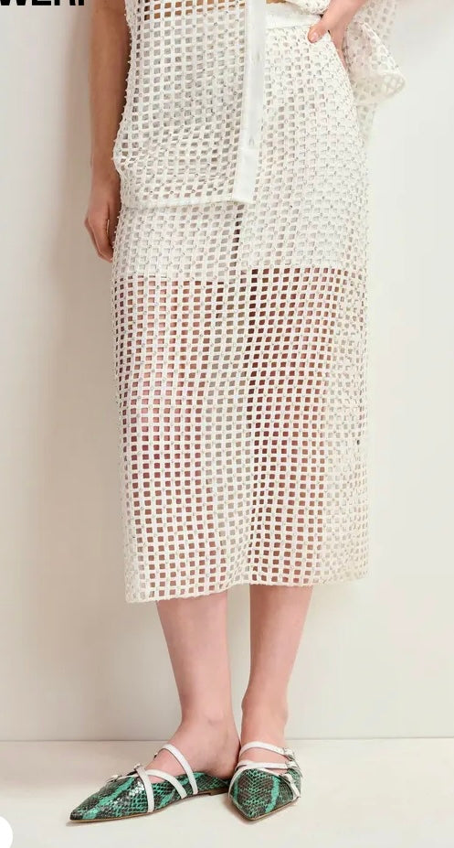 Essentiel Antwerp White Mesh Skirt with Bead Embellishment