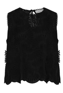 Beatrice B Black Embossed Appliqué Cotton Top