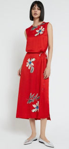 Ottod’Ame Red Satin Floral Column Dress