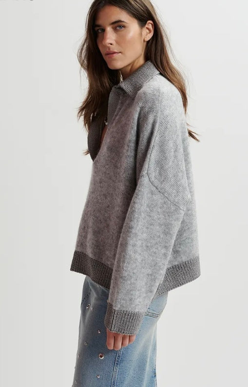 Essentiel Antwerp Silver & Dove Grey Wool Polo Sweater