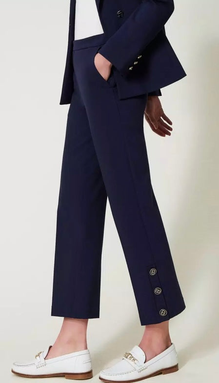Twinset Navy Cropped Trousers with Oval T Buttons