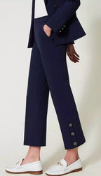 Twinset Navy Cropped Trousers with Oval T Buttons