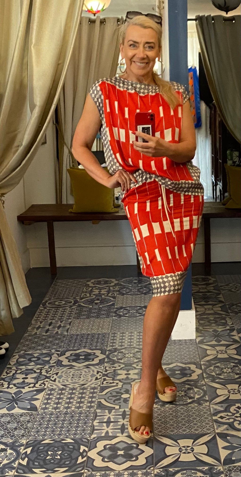 Ottodame Red Printed Viscose Skirt