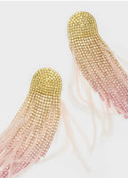 Nali Pink & Gold Feathers & Crystal Tassle Earrings