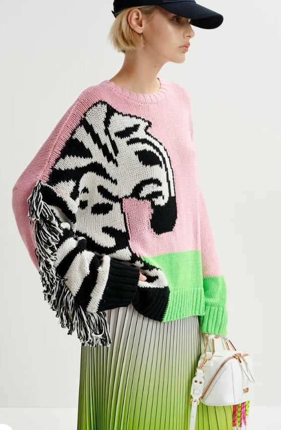 Essentiel Antwerp Pink Zebra Cotton Jumper