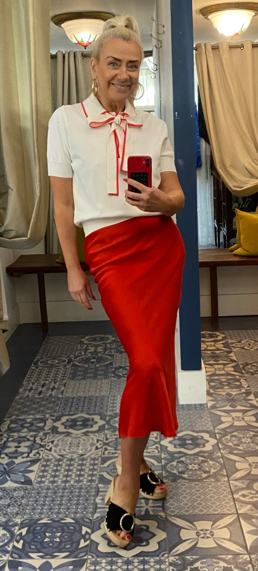 Ottodame Red Satin Slip Skirt