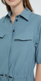 Ottodame Denim Blue Poplin Cotton Jumpsuit