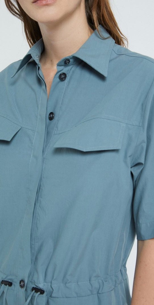 Ottodame Denim Blue Poplin Cotton Jumpsuit