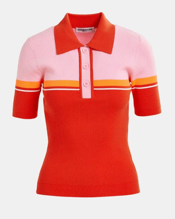 Essentiel Antwerp Red / Pink Fine Knit Polo Top