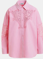 Essentiel Antwerp Pink Cotton Shirt with Embroidery Anglaise Appliqué