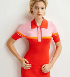 Essentiel Antwerp Red / Pink Fine Knit Polo Top