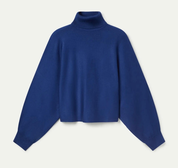 Compania Fantastica Navy Blue Rolled Neck Fine Knit Sweater