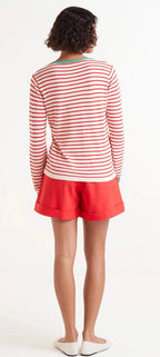 Compania Red Striped V-Neck Fine Knit Sweater