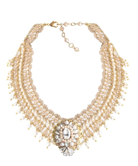 St. Erasmus Gold & Crystal Mesh Chain Collar Necklace
