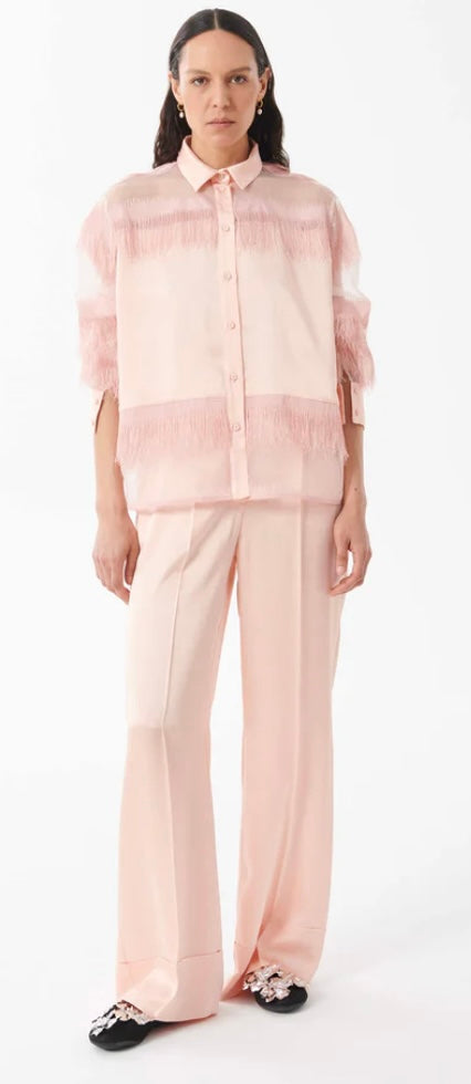 Beatrice B Baby Pink Enver Satin Wide Leg Trousers