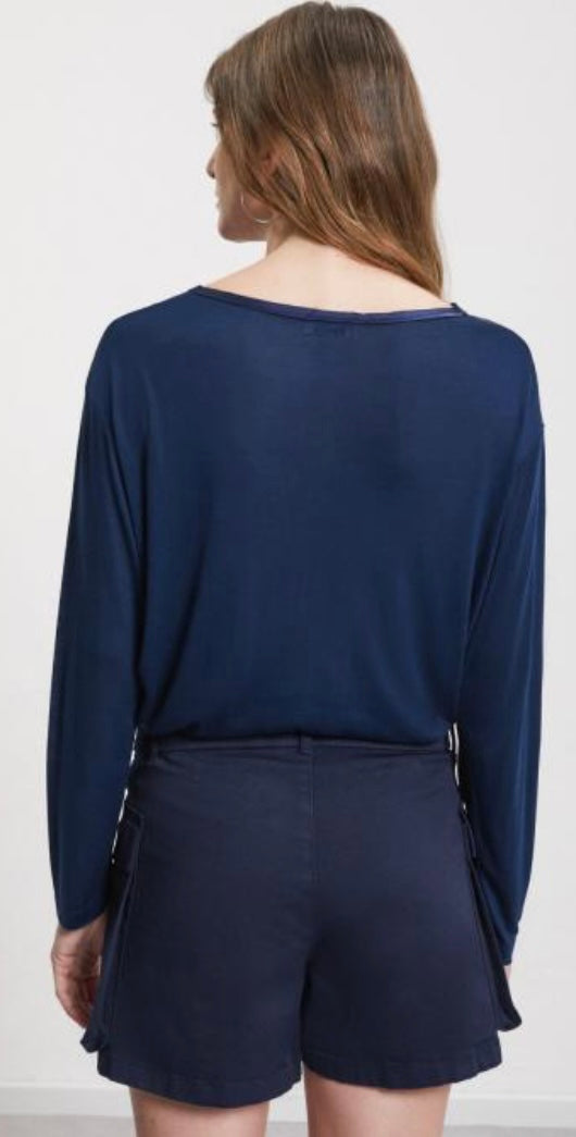 Otto’dame Navy Silk & Viscose Long Sleeve Blouse