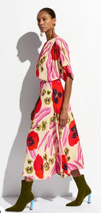 Essentiel Antwerp Red & Pink Flared Abstract Print Dress