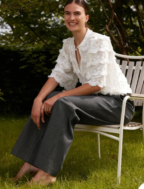 RDF White Elbow length Blouse -Top with Tassle details