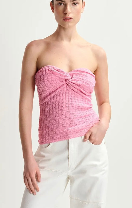 Essentiel Antwerp Pink Knitted Strapless Top