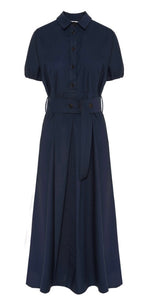 Beatrice B Navy Poplin Cotton Flared Dress