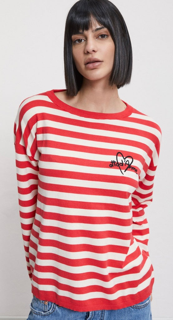 Ottodame Red & Off White Stripe Viscose Sweater