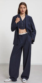 Ottod’Ame Navy Linen blend Slouchy Straight leg Trousers