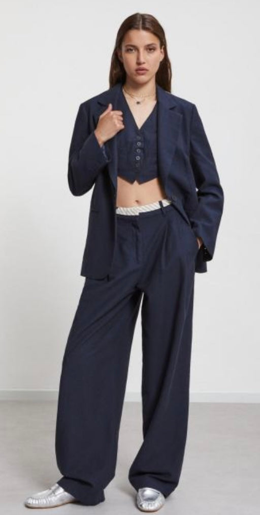 Ottod’Ame Navy Linen blend Slouchy Straight leg Trousers