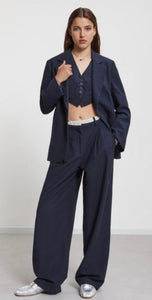 Ottod’Ame Navy Linen blend Slouchy Straight leg Trousers