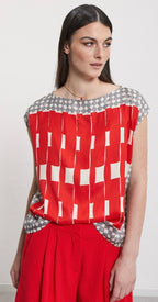 Ottodame Red Geometric Print Viscose Top
