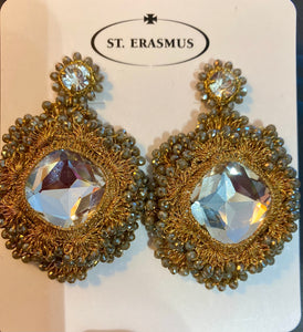 St. Erasmus Large White & Gold Rosette Earrings