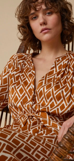 PennyBlack Tobacco & Soft White Diamond Print Shirt Dress