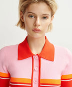 Essentiel Antwerp Red / Pink Fine Knit Polo Top