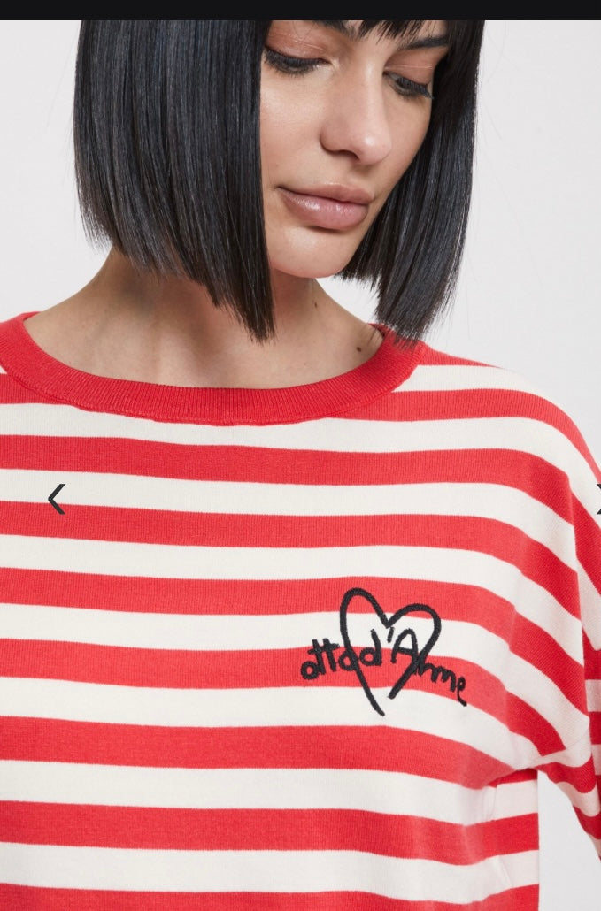 Ottodame Red & Off White Stripe Viscose Sweater