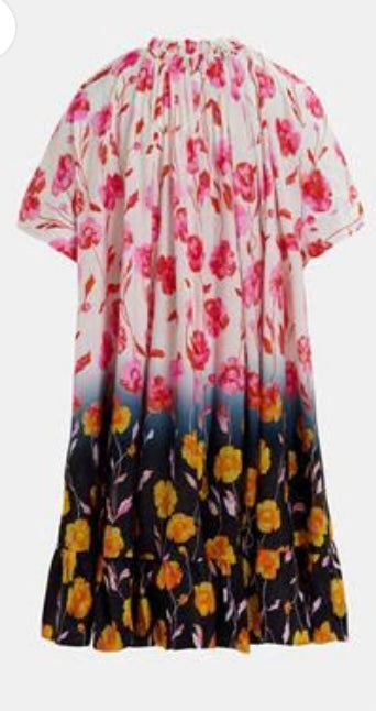 Essentiel Antwerp Pink & Navy Floral Belted Cape Dress Cape