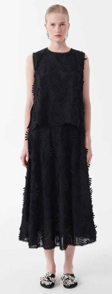 Beatrice B Black Embossed Appliqué Fluid Full Skirt
